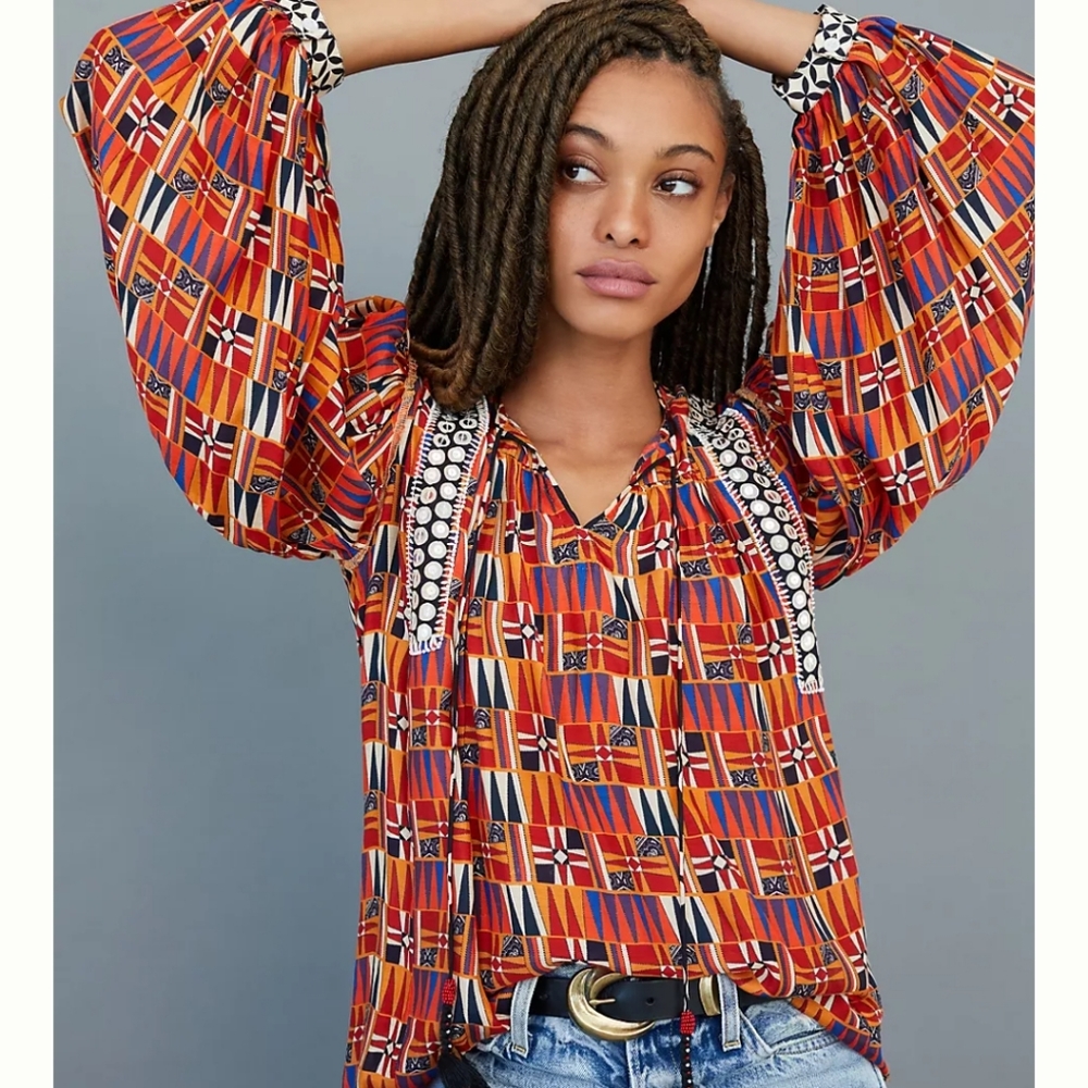 Anthropologie Verb Yasmeen Embroidered Peasant Blouse Top